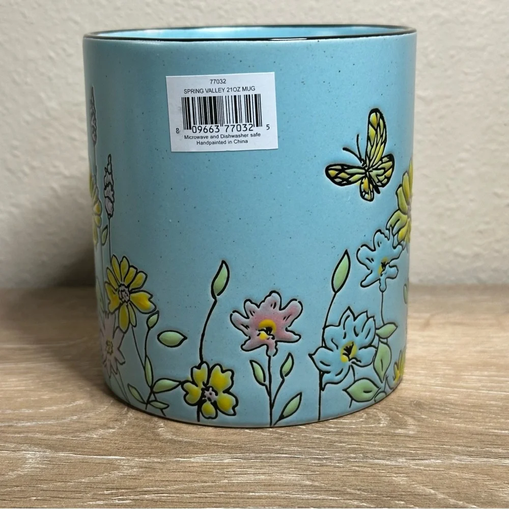 Spectrum Designz Coffee Mug Spring Valley Flowers 21 Oz Turquoise Blue - Picture 3 of 7
